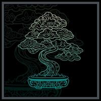 degradado vistoso bonsai árbol mandala letras aislado en negro antecedentes. vector