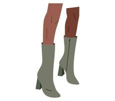 Beautiful female cartoon legs in stylish high-heeled boots. Vector isolated flat fashion shoe illustration.