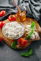 Feta Cheese with Cherry Tomatoes and Basil photo