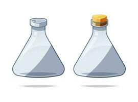 Empty glass triangular flask vector isolated. Transparent laboratory beaker.