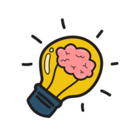 Human brain in lightbulb idea doodle style png