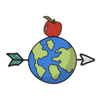 Earth was shot by arrow with apple on top doodle style png