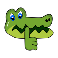 little crocodile character holding hand near mouth silence. Shh symbol png