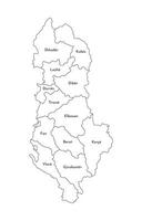 vector aislado ilustración de simplificado administrativo mapa de albania fronteras y nombres de el regiones. negro línea siluetas