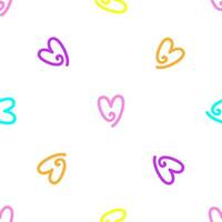 Vector bright isolated illustration with multi color heart icons. Seamless pattern with hand drawn objects - symbol of love and romance. Background for gift paper on Happy Valentines day