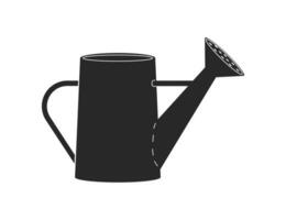 Vector isolated illustration with agriculture icon of flat watering can. Handle pot is equiment to care and add fertilizer for plants, black shape. Farmer tool in the garden or as vase for flowers