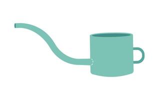 Vector isolated illustration with agriculture icon of flat watering can. Handle metallic pot is equiment to care and add manure for plants. Farmer tool in the garden or as vase for flowers at home