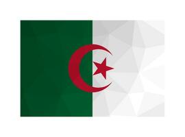 Vector isolated illustration. National Algerian flag with bands of green and white, red star and crescent. Official symbol of Algeria. Creative design in low poly style with triangular shapes.