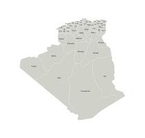 Vector isolated illustration of simplified administrative map of Algeria. Borders and names of the provinces, regions. Grey silhouettes. White outline