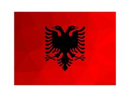 Vector isolated illustration. National Albanian flag with red background, black double headed eagle.  Official symbol of Albania. Creative design in low poly style with triangular shapes