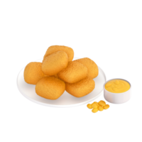 veloce cibo menù 3d clipart, impostato di fritte Mais pepite servito con un' lato di miele mostarda png