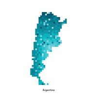 Vector isolated geometric illustration with simplified icy blue silhouette of Argentina map. Pixel art style for NFT template. Dotted logo with gradient texture for design on white background