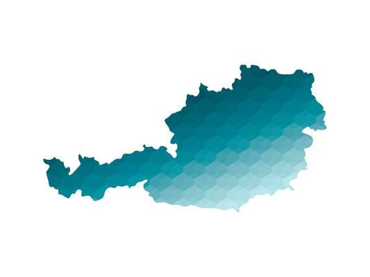 Vector isolated illustration icon with simplified blue silhouette of Austria map. Polygonal geometric style. White background.