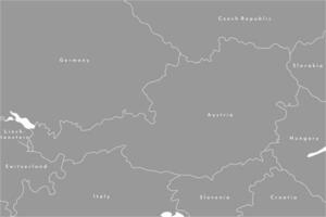 Vector isolated illustration. Simplified administrative map of Austria in blue colors. White background and outlines. Names of austrian cities and states.