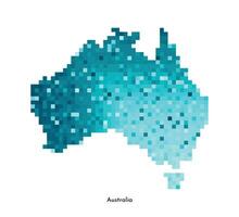 Vector isolated geometric illustration with simplified icy blue silhouette of Australia map. Pixel art style for NFT template. Dotted logo with gradient texture for design on white background