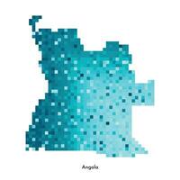 Vector isolated geometric illustration with simplified icy blue silhouette of Angola map. Pixel art style for NFT template. Dotted logo with gradient texture for design on white background