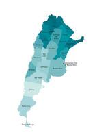 vector aislado ilustración de simplificado administrativo mapa de argentina. fronteras y nombres de el provincias, regiones. vistoso azul caqui siluetas