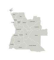 Vector isolated illustration of simplified administrative map of Angola. Borders and names of the provinces, regions. Grey silhouettes. White outline