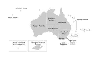 vector aislado ilustración de simplificado administrativo mapa de Australia. fronteras y nombres de el provincias, regiones. gris siluetas blanco describir.