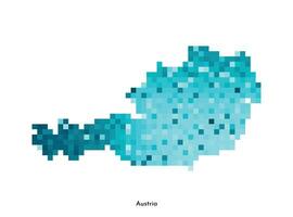 Vector isolated geometric illustration with simplified icy blue silhouette of Austria map. Pixel art style for NFT template. Dotted logo with gradient texture for design on white background