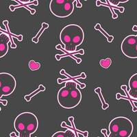 seamless pattern skull with bones, heart, 2000s emo style, y2k aesthetic, vector pattern for textiles, t-shirts, packaging and more
