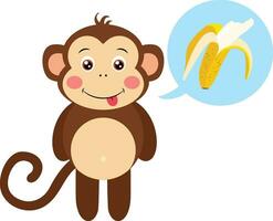 Greedy monkey thinking about eating banana. vector