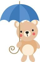 Cute teddy bear holding a blue umbrella vector