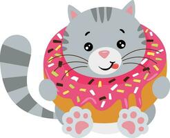 adorable gato dentro un delicioso rosquilla vector