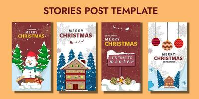 stories collection for christmas editable template, greeting card stories template, portrait Christmas background, editable Christmas portrait greeting card vector