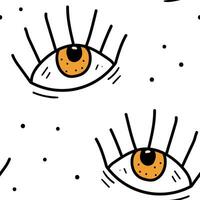 Doodle eye pattern, vector seamless background, hand drawn sketch abstract illustration. Cute print for apparel, clothes
