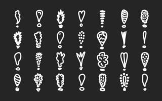 Doodle exclamation mark set. Scribble chalkboard hand drawn exclamation icons. Sketch vector danger information signs