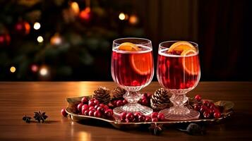 Christmas sangria in glasses with orange slices and berries. AI generated. photo