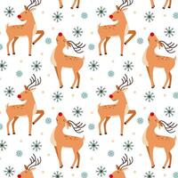 Pattern with Christmas reindeer and snowflakes in flat style. Christmas pattern. Rudolph the reindeer. vector