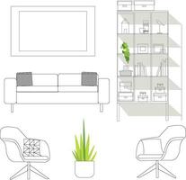 home set , sofa , drawer , pot , chair vector