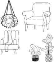 chair , seesaw , pots and plants vector