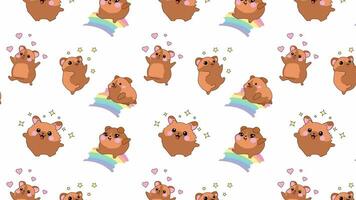 Cute cartoon hamsters kawaii chibi style Loop Background. Video flat cartoon animation design element. 4K video footage