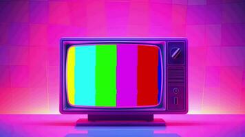 ai généré vieux la télé dans rose bleu pente néon lumière. rétro coloré Animé. vidéo plat dessin animé animation conception élément 4k ai généré video