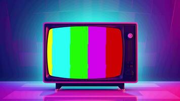 ai generato vecchio tv nel rosa blu pendenza neon luce. retrò colorato animato. video piatto cartone animato animazione design elemento 4k ai generato