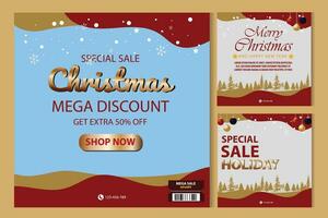 Vector template Social media post, banner, poster Merry Christmas celebration and decoration for price promotions in winter, Christmas in December.