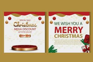 Vector template Social media post, banner, poster Merry Christmas celebration and decoration for price promotions in winter, Christmas in December.