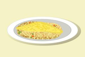 vector plano ilustración de japonés alimento, frito arroz con revuelto huevo Adición, omurice revuelto huevos, Derretido huevos.