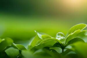 planta cerca arriba con verdor y Rocío gotas antecedentes imágenes fondo de pantalla con ai generado foto