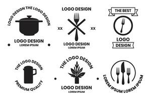 Fork and kitchen equipment logo for restaurant in vintage style vector