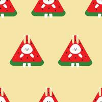 eamless pattern with cute cartoon rabbits with watermelons, for fabric prints, textiles, gift wrapping paper. colorful vector for children, flat style