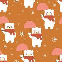 Cartoon bear wearing an umbrella cute seamless pattern in winter and christmas illustration. cute animal wallpaper for gift wrapping paper vector