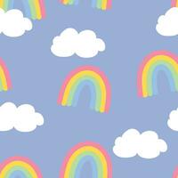 Seamless pattern with clouds, cute cartoon rainbow, for fabric prints, textiles, gift wrapping paper. colorful vector for children, flat style