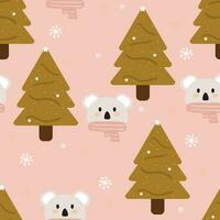 Cartoon koala wearing a scarf cute seamless pattern in winter and christmas illustration. cute animal wallpaper for gift wrapping paper vector