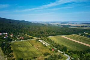 Mountain village, aerial view. Nature lanscape photo