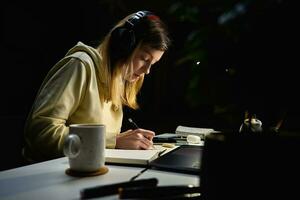 Female Designer Working In Home Office At Night photo