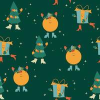 Seamless pattern with christmas tree, ball and gift vector